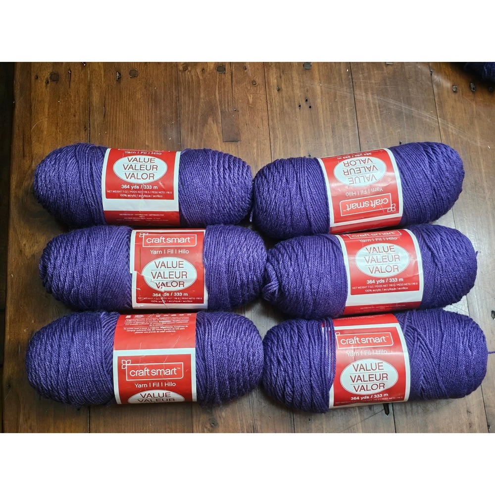 Craft Smart Value Purple Yarn 100% Acrylic 364 Yards 7oz Lot of 6 Skeins